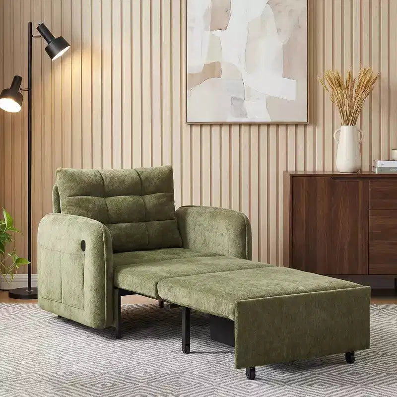 Polibi Sedia Letto Trasformabile 3-in-1 con Ricarica USB e Contenitore Nascosto