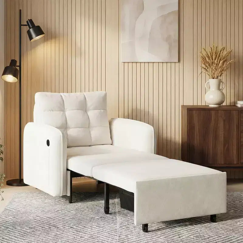 Polibi Sedia Letto Trasformabile 3-in-1 con Ricarica USB e Contenitore Nascosto