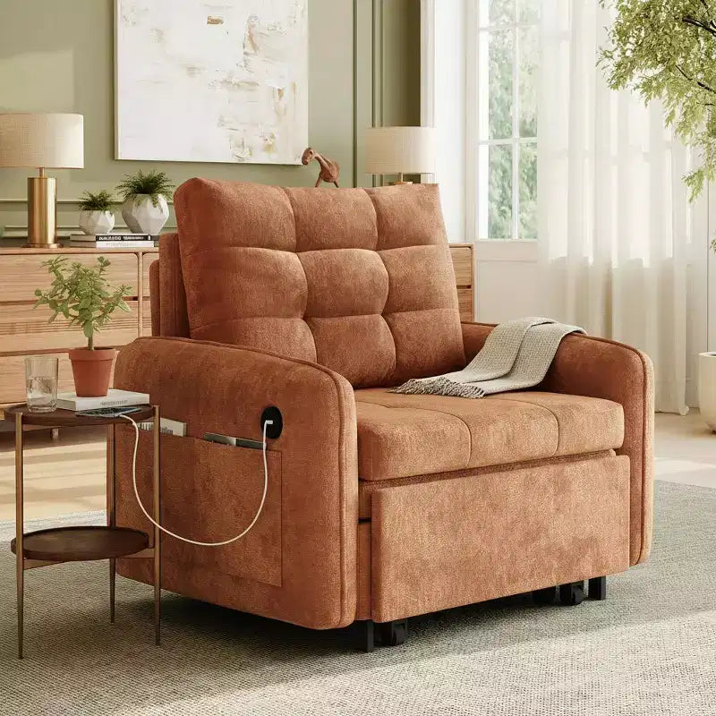 Polibi Sedia Letto Trasformabile 3-in-1 con Ricarica USB e Contenitore Nascosto