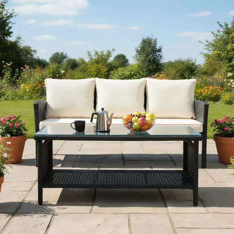 Karl Home | Tavolino Laterale a Due Livelli in Vimini di Rattan con Sfumatura Elegante