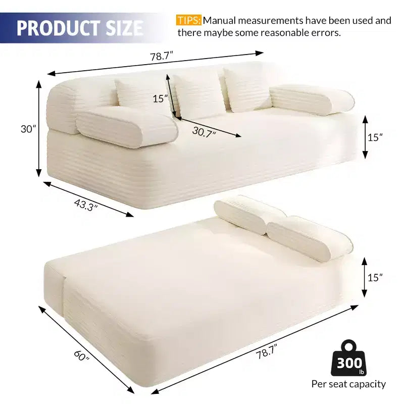 GDFStudio Dubois Divano Convertibile 2-in-1 Moderno in Corduroy da 199,9 cm con 3 Cuscini