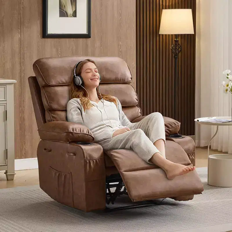 Recliner Manuale Allargato, Poltrona Sacco Grande, Pelle PU, con Funzioni Massaggio e Riscaldamento, Adatta per Soggiorni e Uffici, Marrone