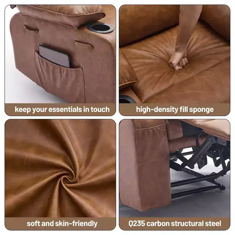 Fauteuil inclinable manuel élargi, grand pouf, cuir PU, avec fonctions de massage et de chauffage, convient aux salons et aux bureaux, marron