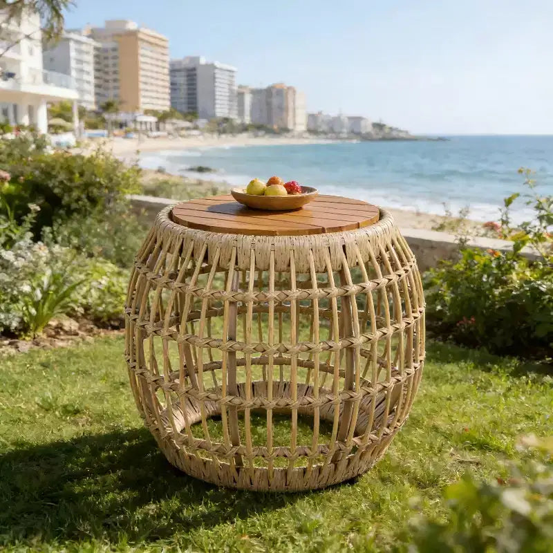 Christopher Knight Home Blanda Patio Farmhouse Acacia Wood Wicker Side Table
