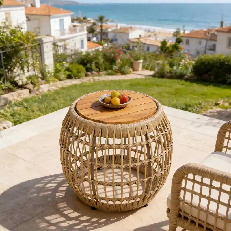 Tavolino da Esterno Blanda in Legno di Acacia e Vimini Stile Rustico Christopher Knight Home