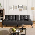 Celebalcony Divano Letto Futon, Divano Pieghevole in Pelle, con Braccioli Rimovibili, Divanetto Imbottito con Portabicchieri Pieghevoli per Casa, Ufficio, Nero