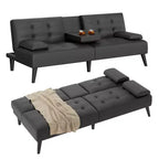 Celebalcony Divano Letto Futon, Divano Pieghevole in Pelle, con Braccioli Rimovibili, Divanetto Imbottito con Portabicchieri Pieghevoli per Casa, Ufficio, Nero