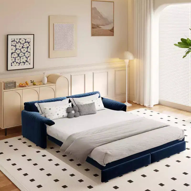 Whisen Divano Letto a Scomparsa 3 in 1 in Velluto Queen Size e Divano Letto Convertibile a Scomparsa Queen Size da 66", Divano con Tasche Laterali (Aggiornato)