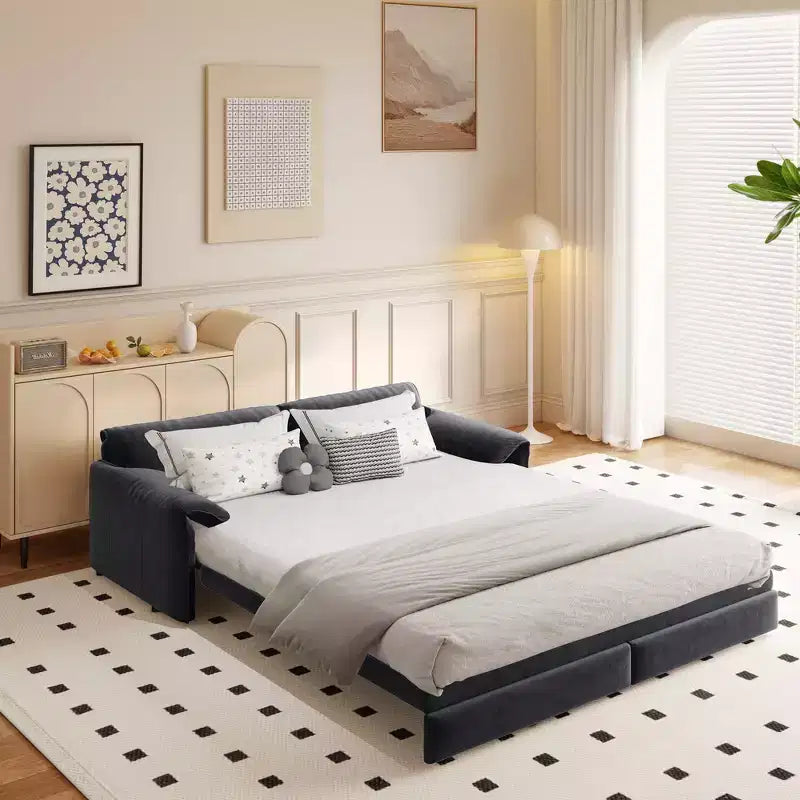 Whisen Divano Letto a Scomparsa 3 in 1 in Velluto Queen Size e Divano Letto Convertibile a Scomparsa Queen Size da 66", Divano con Tasche Laterali (Aggiornato)