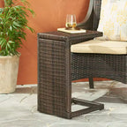 NAYSAYE Outdoor C-Shape End Table PE Rattan Side Table Space Saving Accent Table for Patio Garden Balcony, Brown, 14.5*15.5*24