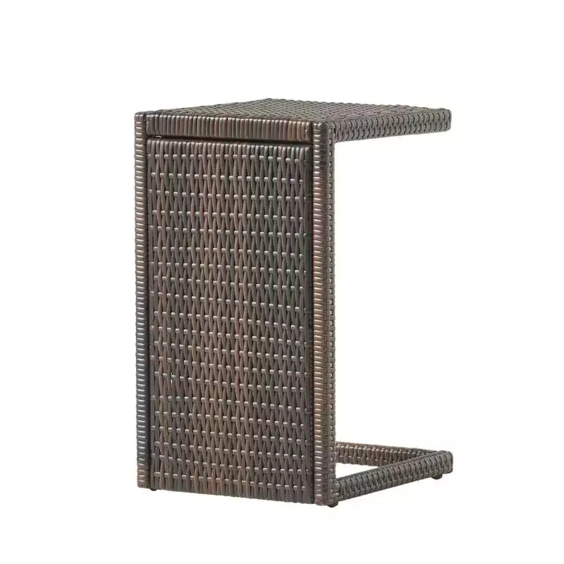 NAYSAYE Tavolino da Esterno a C in Rattan PE, Tavolino Laterale Salvaspazio per Patio Giardino Balcone, Marrone, 14.5*15.5*24