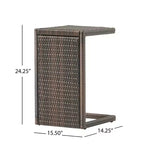 NAYSAYE Tavolino da Esterno a C in Rattan PE, Tavolino Laterale Salvaspazio per Patio Giardino Balcone, Marrone, 14.5*15.5*24
