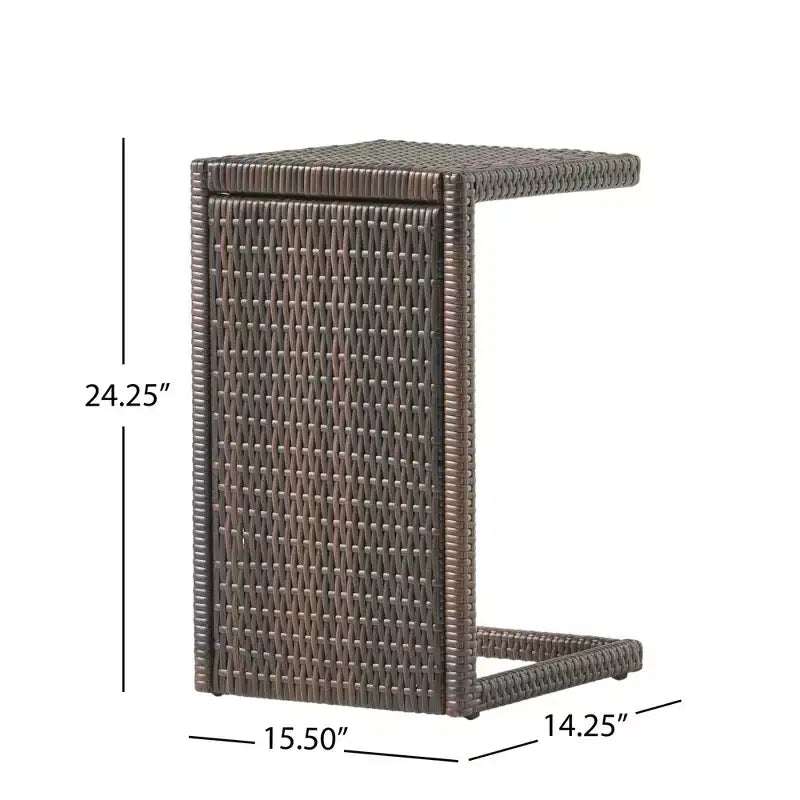 NAYSAYE Tavolino da Esterno a C in Rattan PE, Tavolino Laterale Salvaspazio per Patio Giardino Balcone, Marrone, 14.5*15.5*24