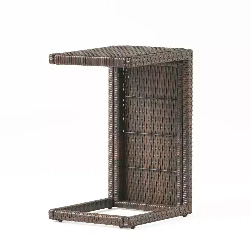 NAYSAYE Tavolino da Esterno a C in Rattan PE, Tavolino Laterale Salvaspazio per Patio Giardino Balcone, Marrone, 14.5*15.5*24
