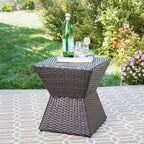 NAYSAYE Outdoor Wicker End Table Geometric Patio Side Table Durable Accent Table for Garden Balcony, Brown, 16.25*16.25*18