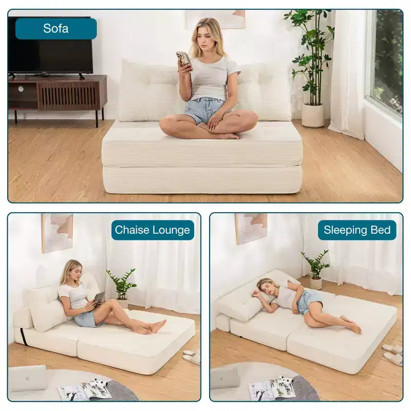 Divano Letto Pieghevole WARMOUNTS con Schienale Regolabile, Divano Letto Trasformabile Matrimoniale per Soggiorno e Ufficio