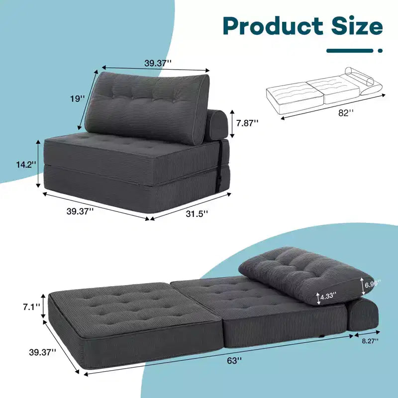 WARMOUNTS Canapé-lit pliable avec dossier réglable, canapé-lit convertible simple pour salon et bureau
