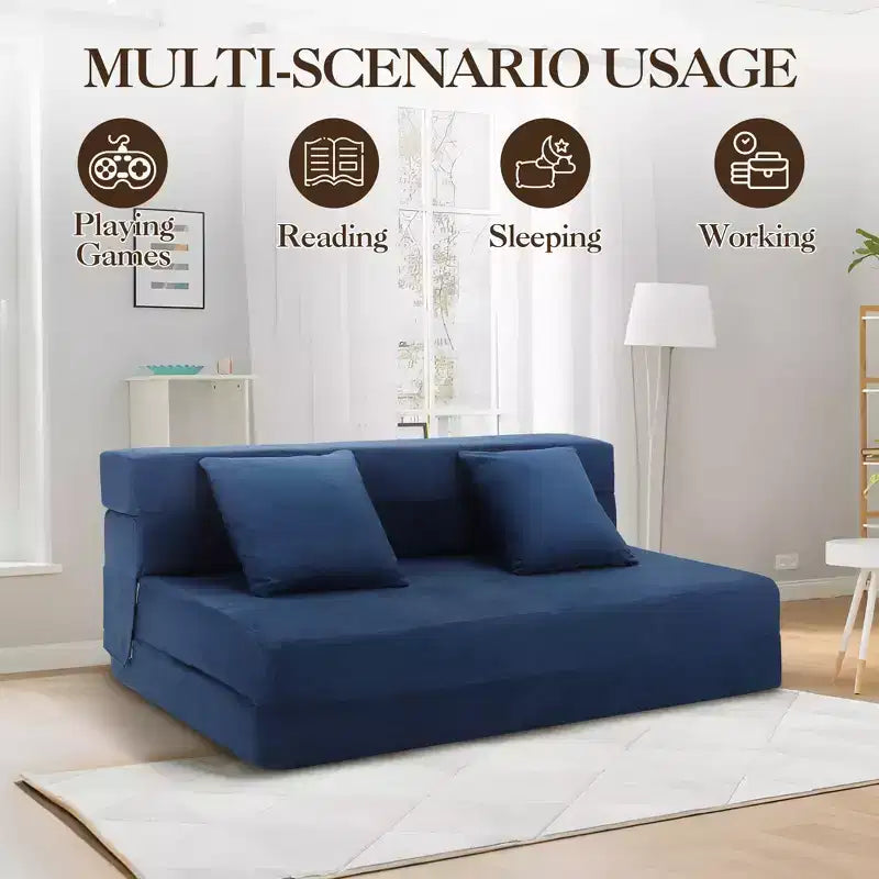 Divano letto pieghevole con cuscini, divano letto convertibile in memory foam, divano da pavimento moderno in stile giapponese, letto per il tempo libero per soggiorno/ufficio.