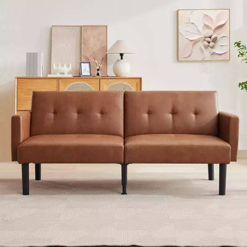 Canapé-lit futon convertible 75,5", en cuir PU, avec pieds robustes, canapé-lit de style Mid-Century, causeuse confortable pour salon