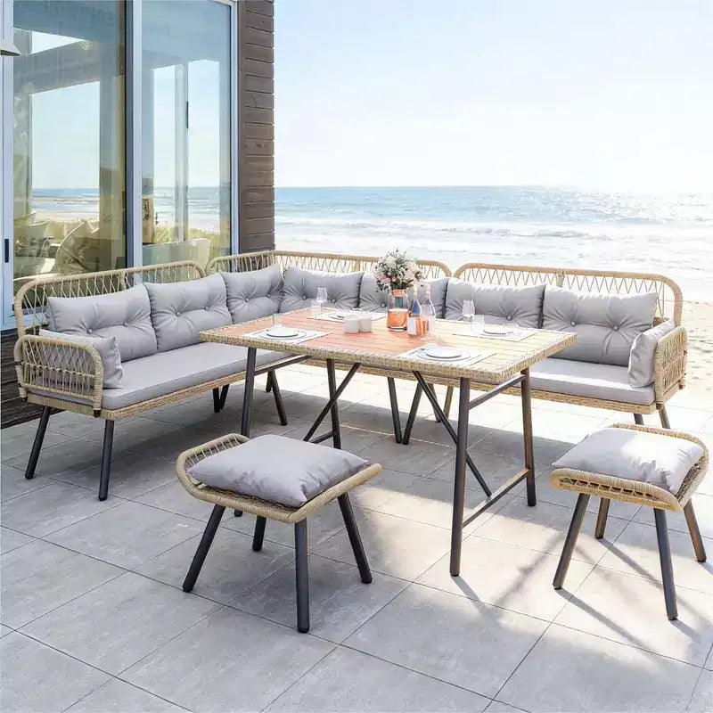 Patio Wicker L-Shaped Furniture Set