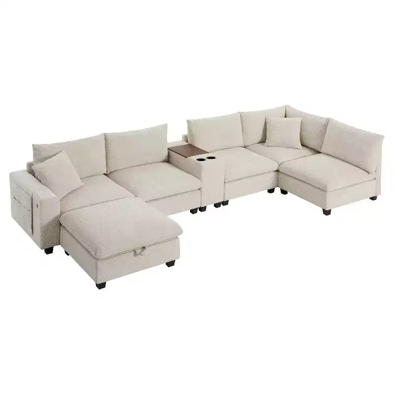 Divano componibile Whisen Chenille e set divano Comfy Cloud con tavolino a scomparsa, portabicchieri e bracciolo contenitore