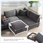 Divano componibile Whisen Chenille e set divano Comfy Cloud con tavolino a scomparsa, portabicchieri e bracciolo contenitore