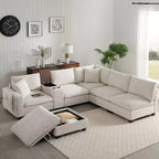Divano componibile Whisen Chenille e set divano Comfy Cloud con tavolino a scomparsa, portabicchieri e bracciolo contenitore