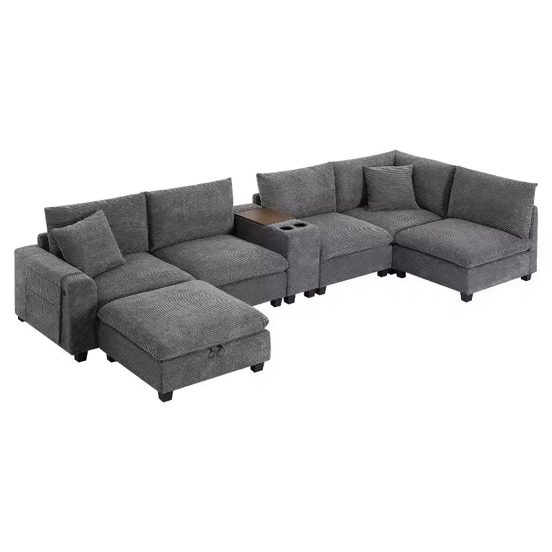 Divano componibile Whisen Chenille e set divano Comfy Cloud con tavolino a scomparsa, portabicchieri e bracciolo contenitore