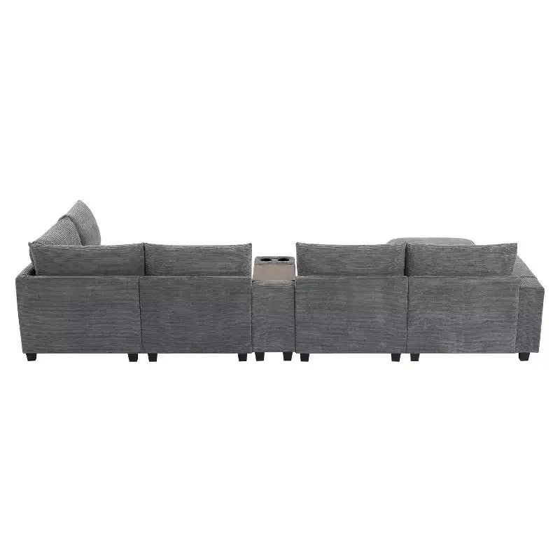 Divano componibile Whisen Chenille e set divano Comfy Cloud con tavolino a scomparsa, portabicchieri e bracciolo contenitore