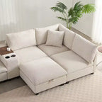 Divano componibile Whisen Chenille e set divano Comfy Cloud con tavolino a scomparsa, portabicchieri e bracciolo contenitore
