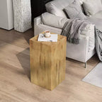 NAYSAYE Tables d'appoint carrées effet bois en oxyde de magnésium, lot de 2, surfaces d'appoint sculpturales pour patio, balcon, jardin, salon, 14,5*14,5*27,75