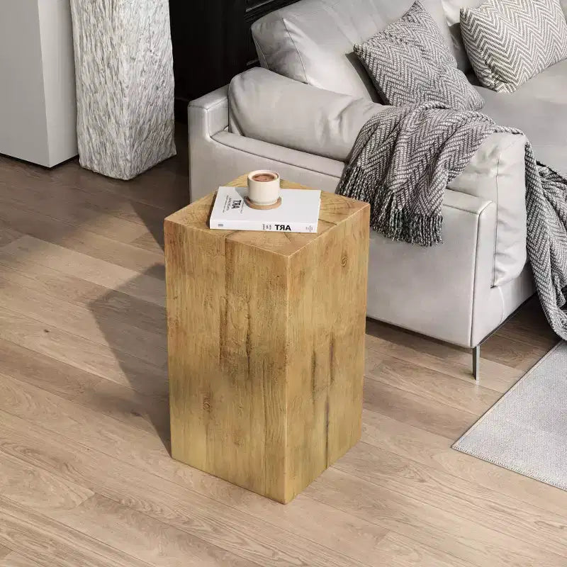 NAYSAYE Tables d'appoint carrées effet bois en oxyde de magnésium, lot de 2, surfaces d'appoint sculpturales pour patio, balcon, jardin, salon, 14,5*14,5*27,75
