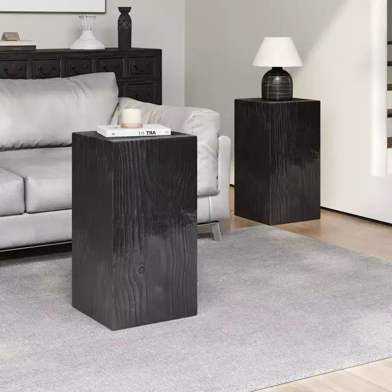 NAYSAYE Tables d'appoint carrées effet bois en oxyde de magnésium, lot de 2, surfaces d'appoint sculpturales pour patio, balcon, jardin, salon, 14,5*14,5*27,75