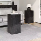 NAYSAYE Tables d'appoint carrées effet bois en oxyde de magnésium, lot de 2, surfaces d'appoint sculpturales pour patio, balcon, jardin, salon, 14,5*14,5*27,75