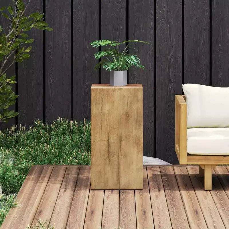 NAYSAYE Tables d'appoint carrées effet bois en oxyde de magnésium, lot de 2, surfaces d'appoint sculpturales pour patio, balcon, jardin, salon, 14,5*14,5*27,75
