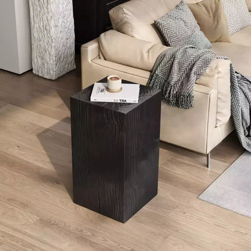 NAYSAYE Wood Look Square Column MGO End Table Set of 2 Sculptural Accent Surface for Patio Balcony Garden Living Room, 14.5*14.5*27.75