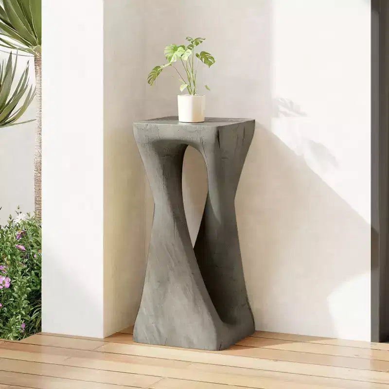 NAYSAYE Table d'appoint d'extérieur torsadée sculpturale, surface décorative pour patio, balcon, bord de piscine, 12,5*12,5*26,8