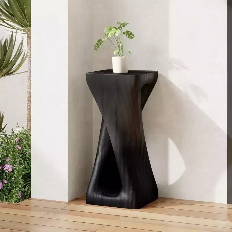 NAYSAYE Table d'appoint d'extérieur torsadée sculpturale, surface décorative pour patio, balcon, bord de piscine, 12,5*12,5*26,8
