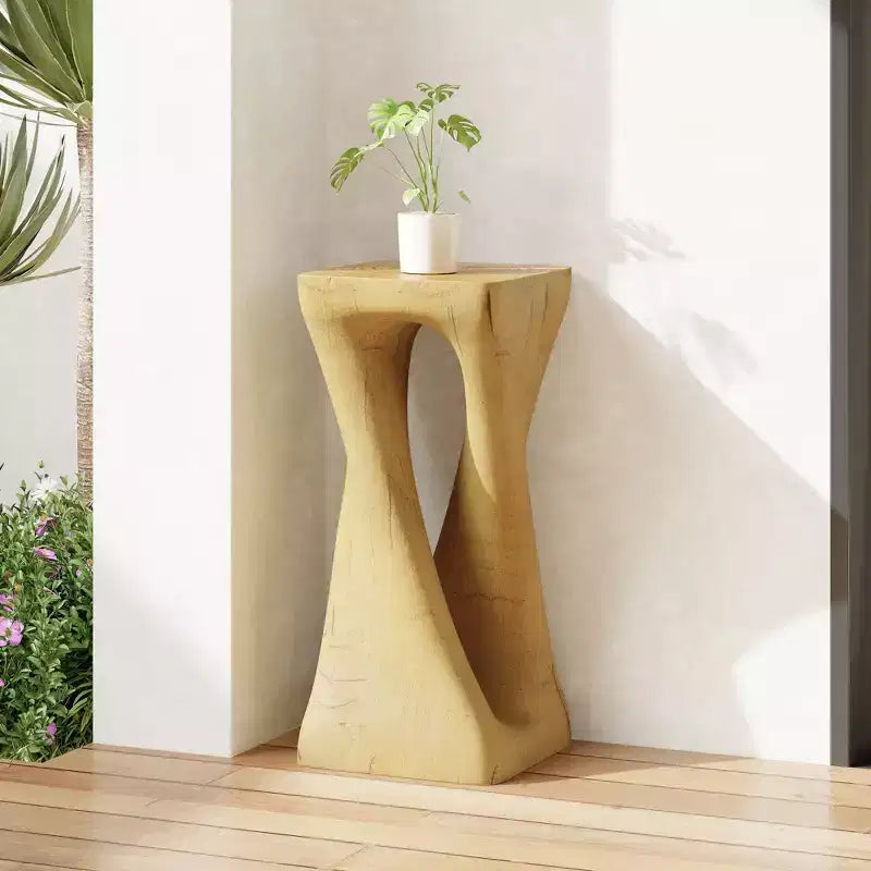 NAYSAYE Table d'appoint d'extérieur torsadée sculpturale, surface décorative pour patio, balcon, bord de piscine, 12,5*12,5*26,8