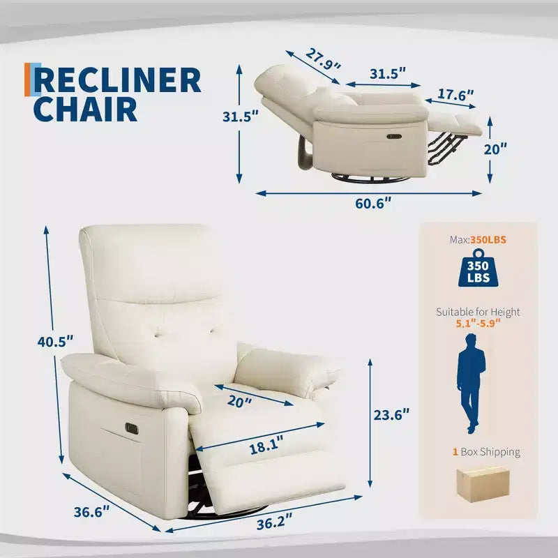 Poltrona reclinabile, girevole a 270° con funzione dondolo, in tessuto imbottito e schienale trapuntato, sedia ergonomica da nursery per soggiorno