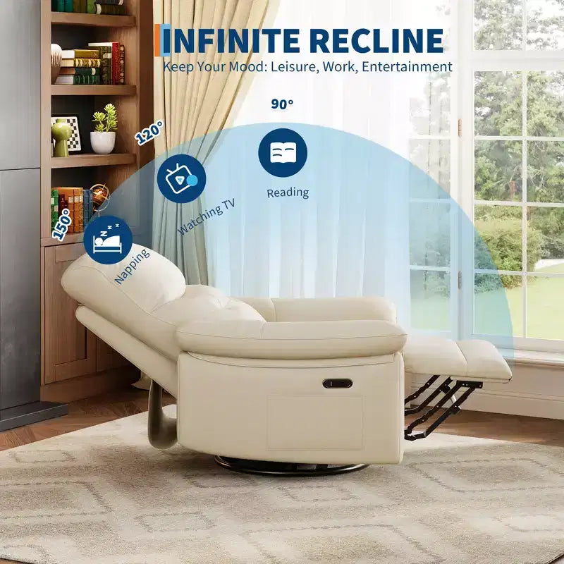 Poltrona reclinabile, girevole a 270° con funzione dondolo, in tessuto imbottito e schienale trapuntato, sedia ergonomica da nursery per soggiorno