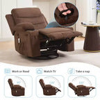 Poltrona Reclinabile Girevole con Funzione Dondolo, Dimensioni Grandi, con Portabicchieri, Tasche Laterali e Frontali, Divano Ergonomico, Supporta 180 kg, per Soggiorno, Camera da Letto