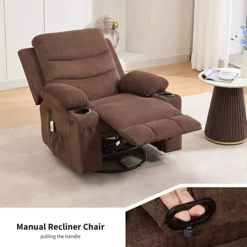 Poltrona Reclinabile Girevole con Funzione Dondolo, Dimensioni Grandi, con Portabicchieri, Tasche Laterali e Frontali, Divano Ergonomico, Supporta 180 kg, per Soggiorno, Camera da Letto
