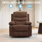 Poltrona Reclinabile Girevole con Funzione Dondolo, Dimensioni Grandi, con Portabicchieri, Tasche Laterali e Frontali, Divano Ergonomico, Supporta 180 kg, per Soggiorno, Camera da Letto