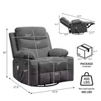 Poltrona Reclinabile Girevole con Funzione Dondolo, Dimensioni Grandi, con Portabicchieri, Tasche Laterali e Frontali, Divano Ergonomico, Supporta 180 kg, per Soggiorno, Camera da Letto