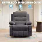 Poltrona Reclinabile Girevole con Funzione Dondolo, Dimensioni Grandi, con Portabicchieri, Tasche Laterali e Frontali, Divano Ergonomico, Supporta 180 kg, per Soggiorno, Camera da Letto