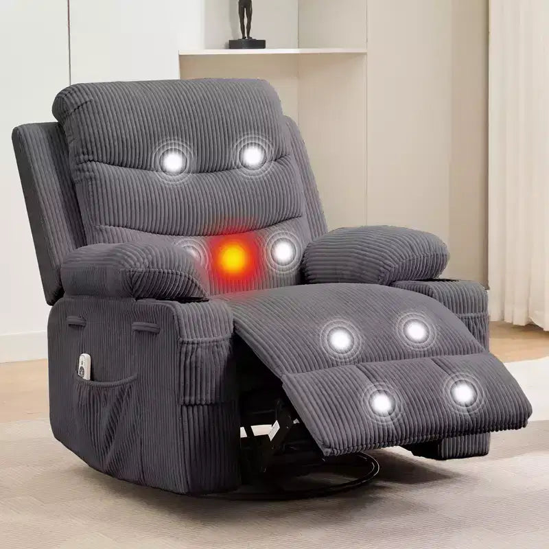 Oversized Swivel Rocker Recliner Chair, with Cup Holder, Side & Front Pockets, Ergonomic Lounge Sofa, Supports 400 LBS, for Living Room, Bedroom