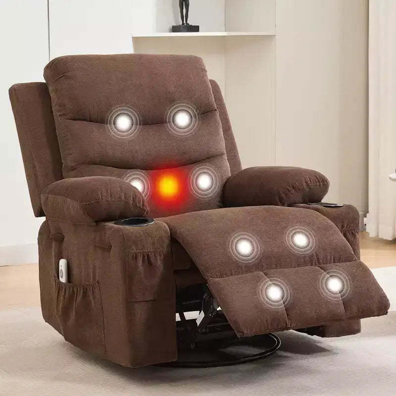 Fauteuil inclinable, pivotant et berçant surdimensionné, avec porte-gobelet, poches latérales et frontales, canapé de salon ergonomique, supporte jusqu'à 181 kg, pour salon, chambre à coucher