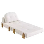 ModernLuxe Divano Letto Convertibile in Tessuto Teddy, Poltrona Ottomana Pieghevole Trapuntata con Cuscino e Gambe in Legno Massello, Beige