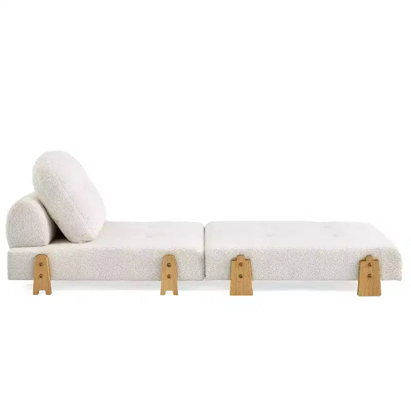 ModernLuxe Divano Letto Convertibile in Tessuto Teddy, Poltrona Ottomana Pieghevole Trapuntata con Cuscino e Gambe in Legno Massello, Beige
